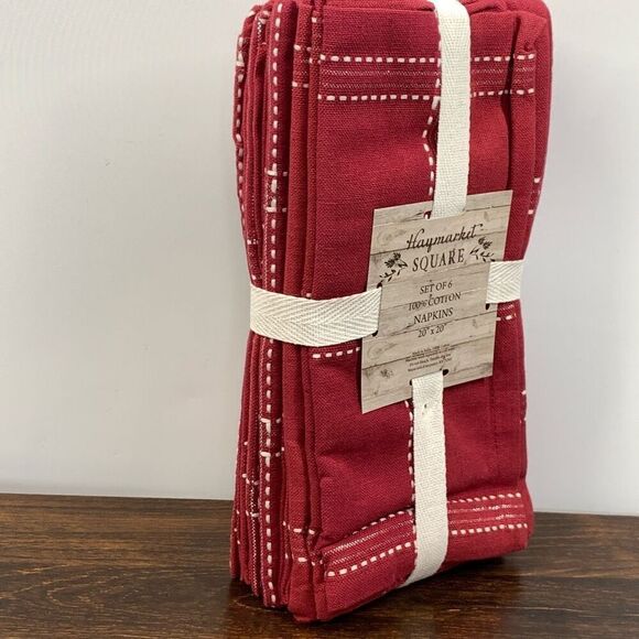 Haymarket Square 100% Cotton Set Of 6 Napkins Red 20" x 20" NWT - Picture 2 of 4